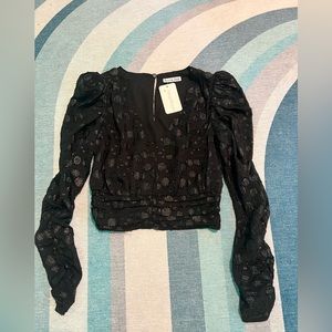 Anna Rae Jackie Puff Sleeve V-Neck Top Black